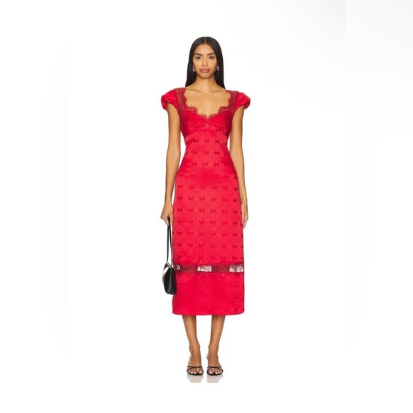 Red Lace Trim Dress - Picture 3 of 4